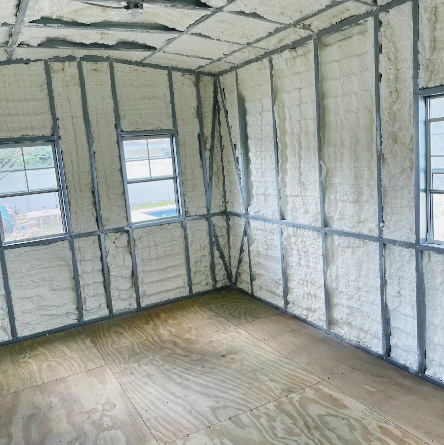Closed-cell spray foam insulation applied to wall cavities in a residential project in Texas